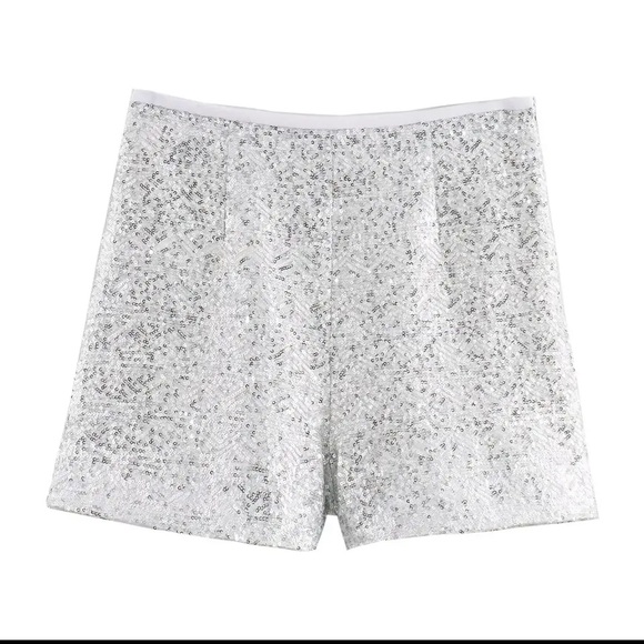 🎉New 2024 Silver Sparkle shorts set features a V-neck sequin blazer and shorts - Picture 9 of 16